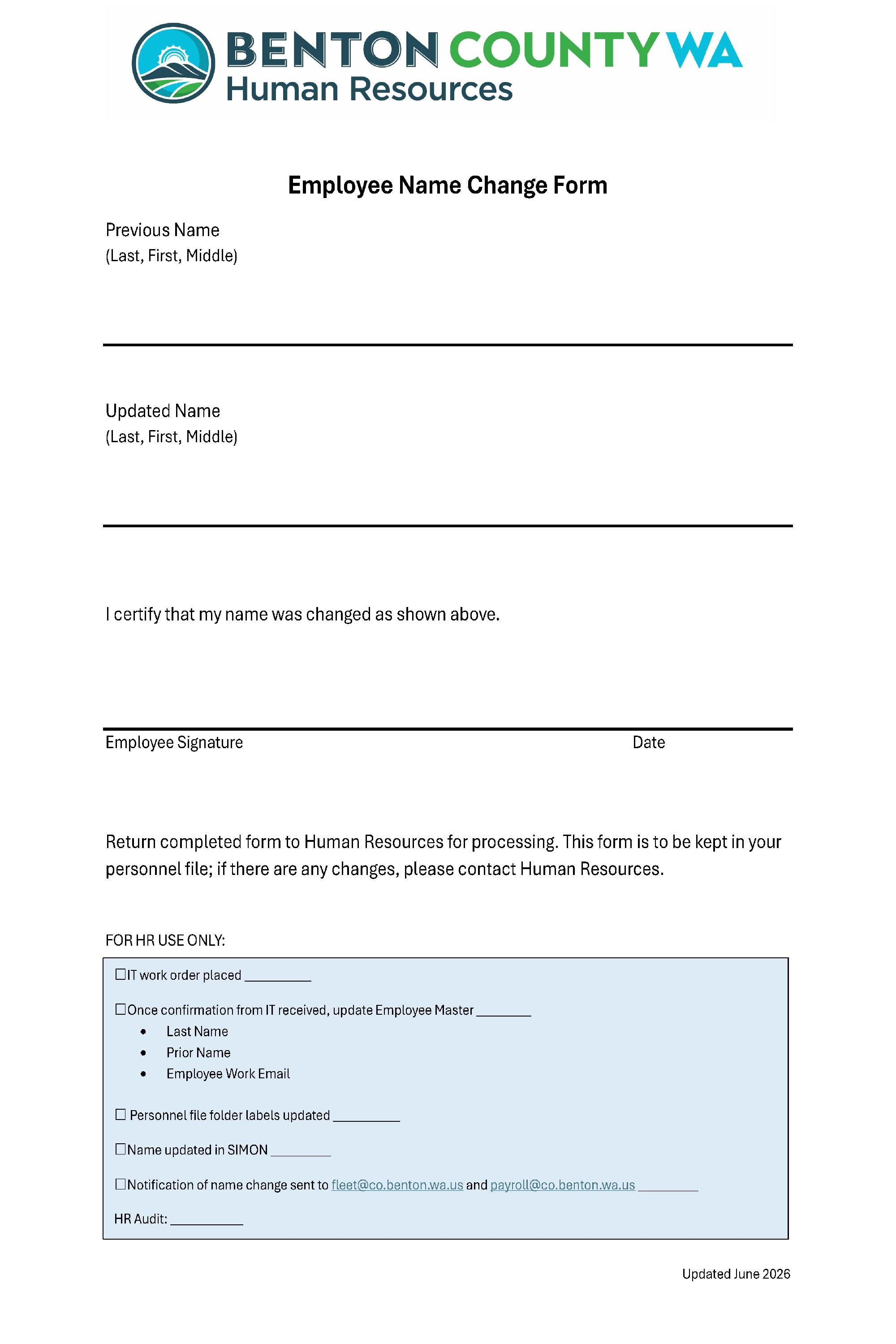 BC Employee Name Change Form - June 2026